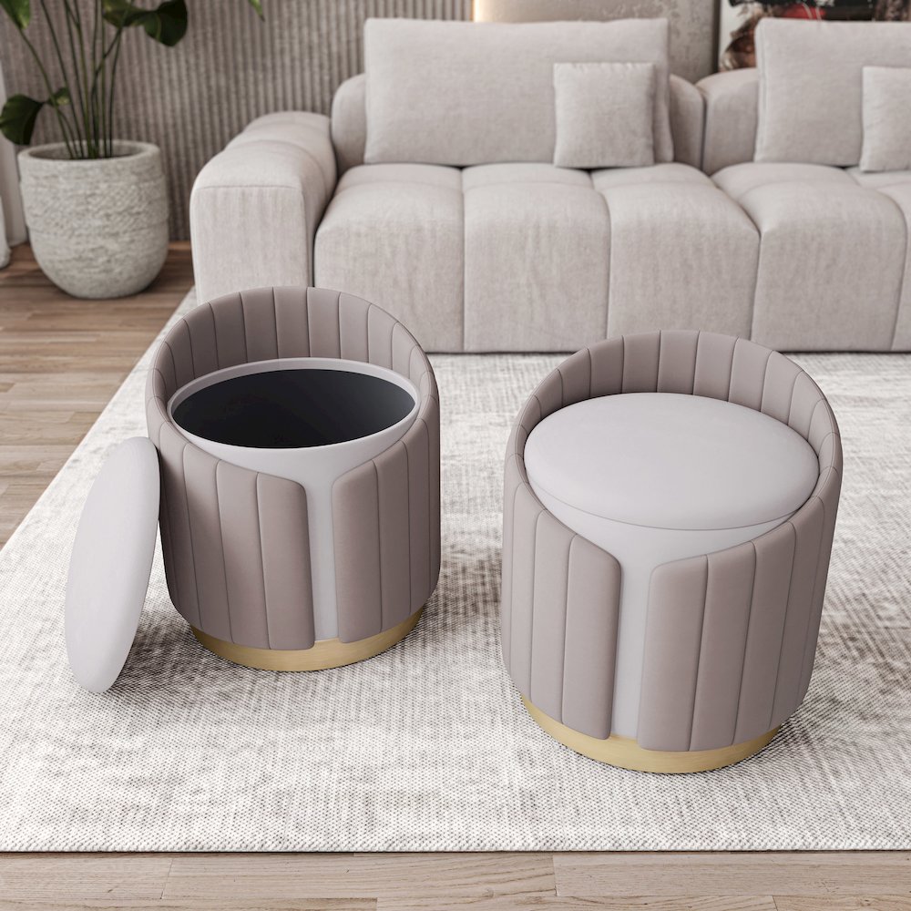 Two-Toned Ottoman with Storage or Vanity Stool, Taupe. Picture 9