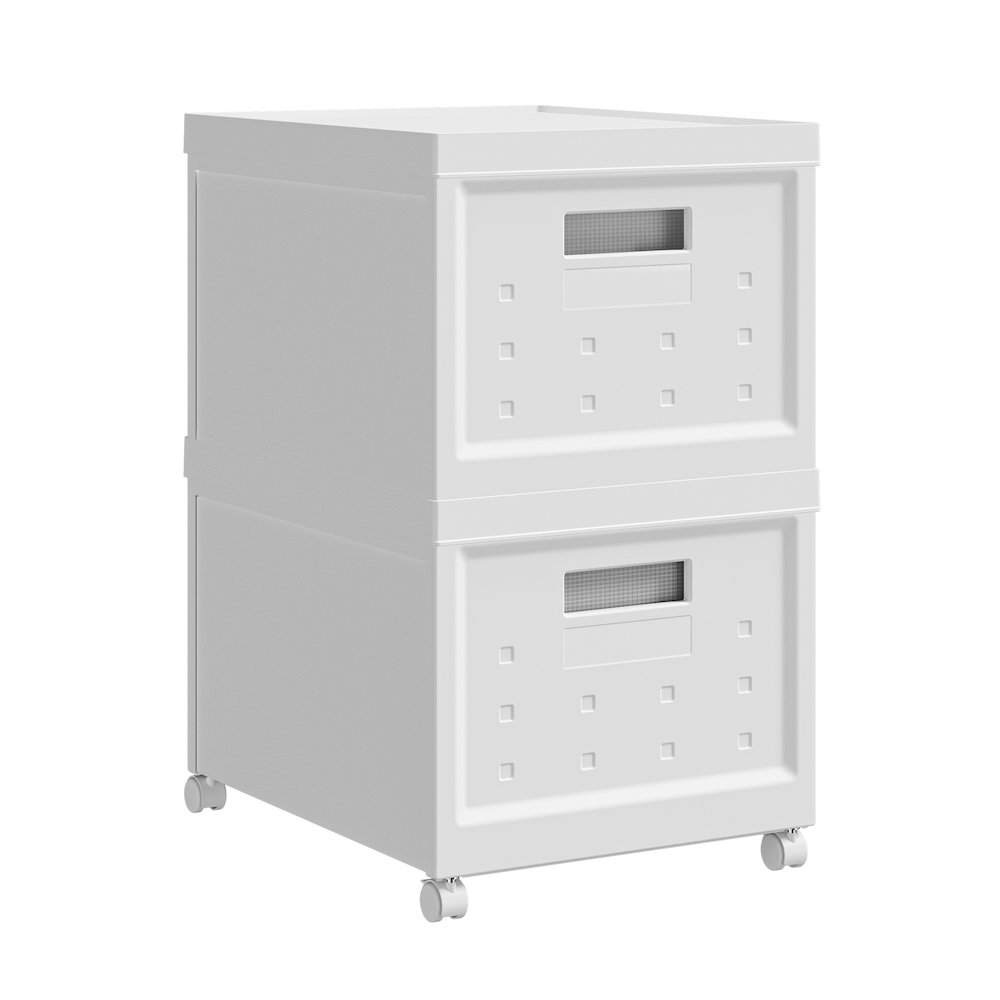 Set of 2 Stackable Rolling File Boxes with Lids and 10 Hanging Files. Picture 1