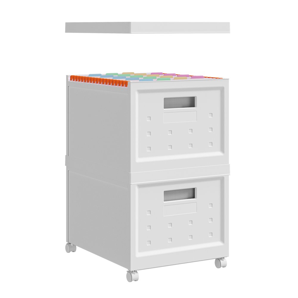 Set of 2 Stackable Rolling File Boxes with Lids and 10 Hanging Files. Picture 4