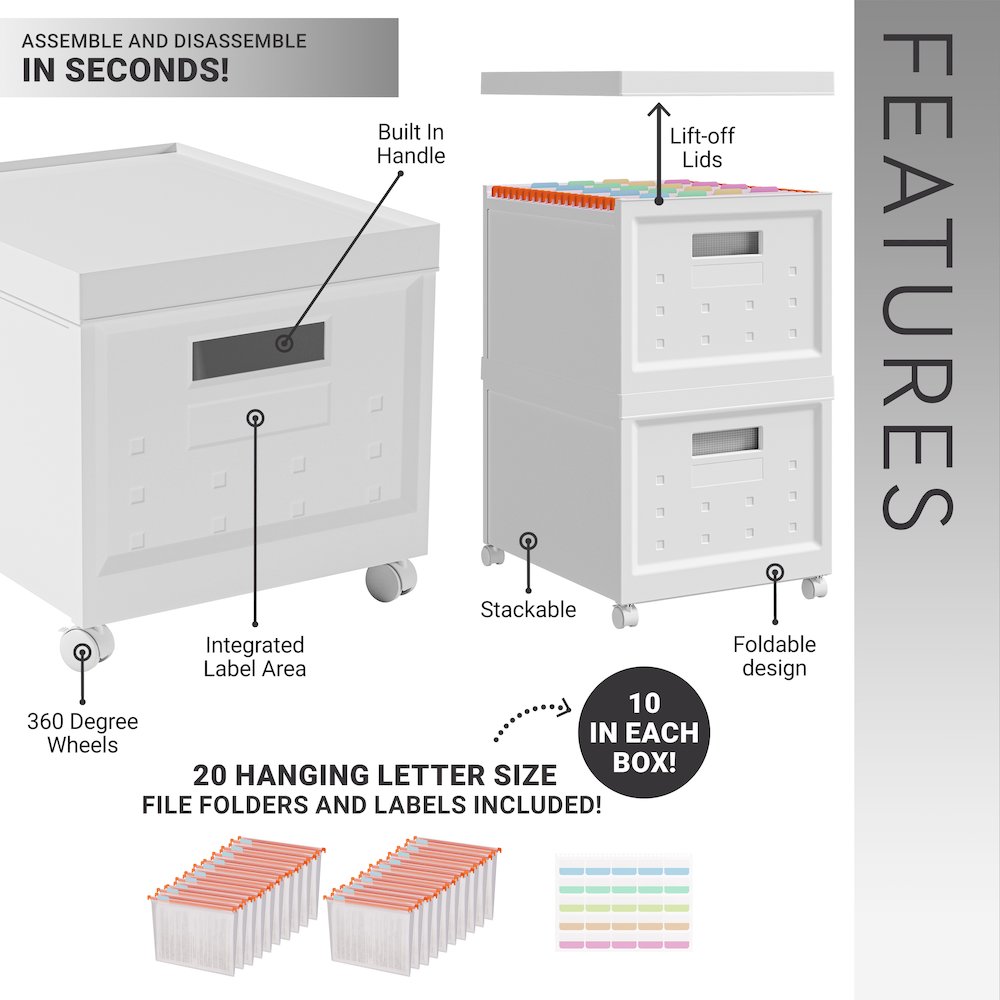 Set of 2 Stackable Rolling File Boxes with Lids and 10 Hanging Files. Picture 11