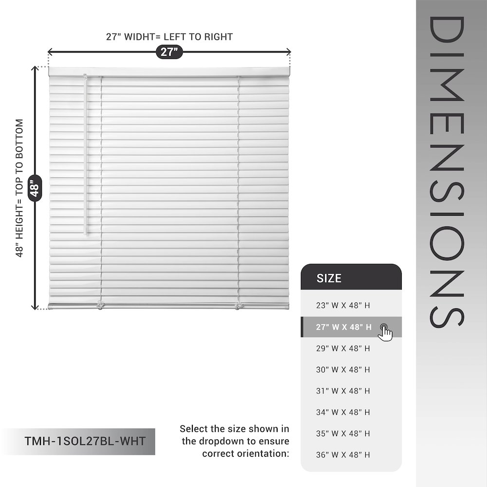 Cordless Mini Blinds, Light Filtering Vinyl Horizontal Window Blinds, 27”Wx48”H. Picture 13