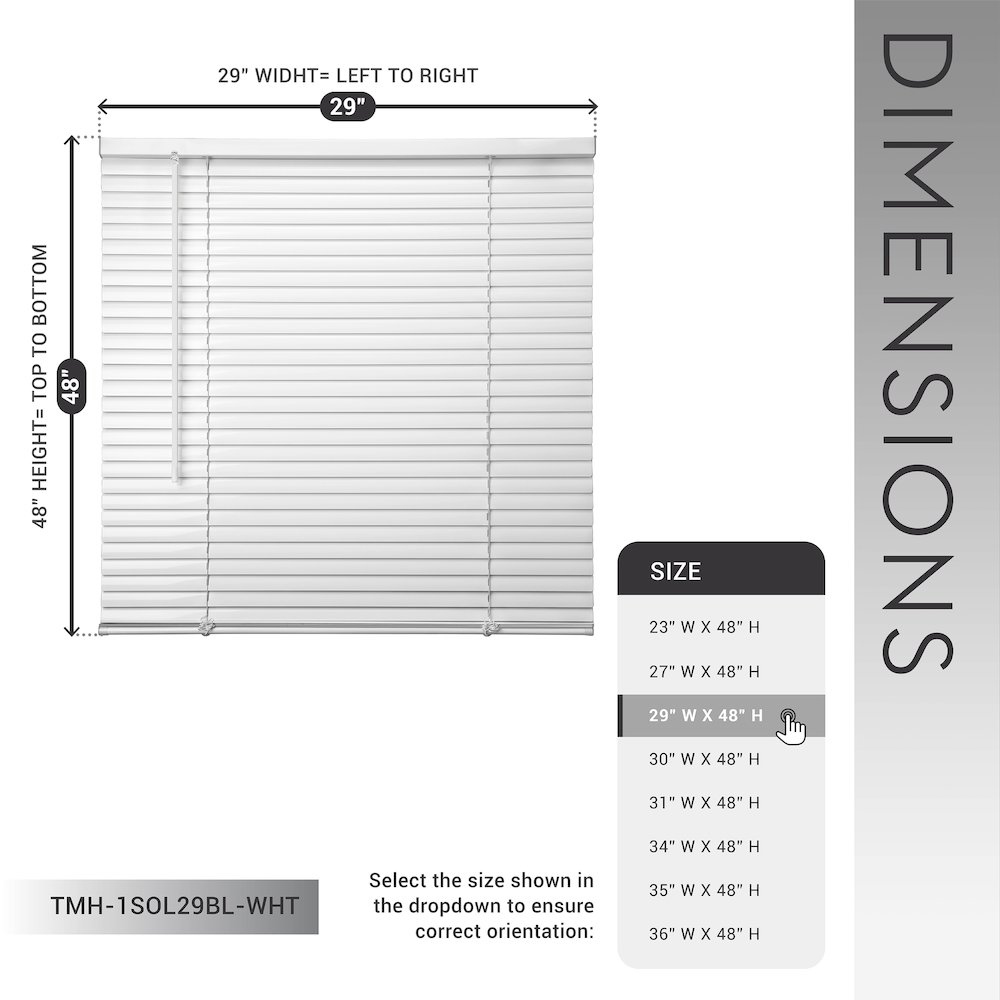 Cordless Mini Blinds, Light Filtering Vinyl Horizontal Window Blinds, 29”Wx48”H. Picture 13