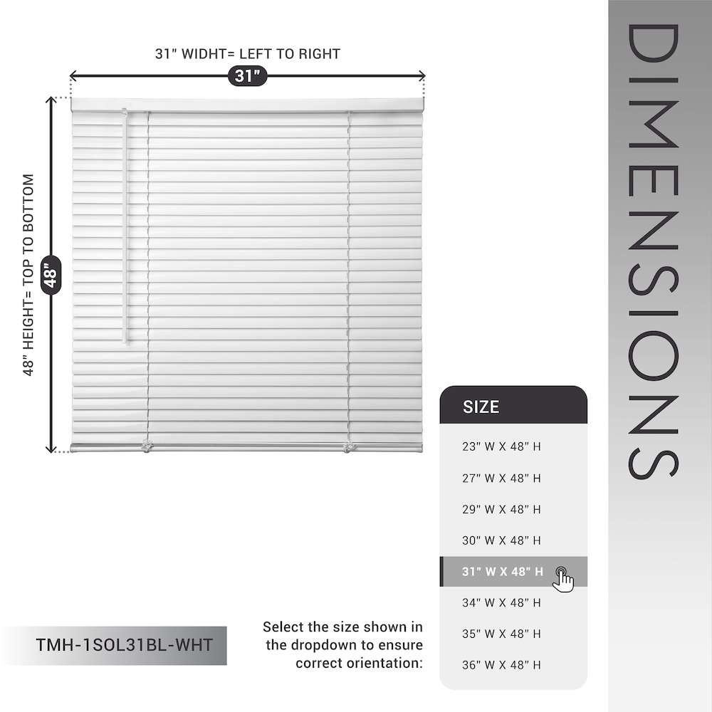 Cordless Mini Blinds, Light Filtering Vinyl Horizontal Window Blinds, 31”Wx48”H. Picture 13