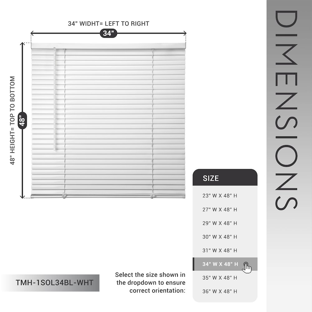 Cordless Mini Blinds, Light Filtering Vinyl Horizontal Window Blinds, 34”Wx48”H. Picture 9