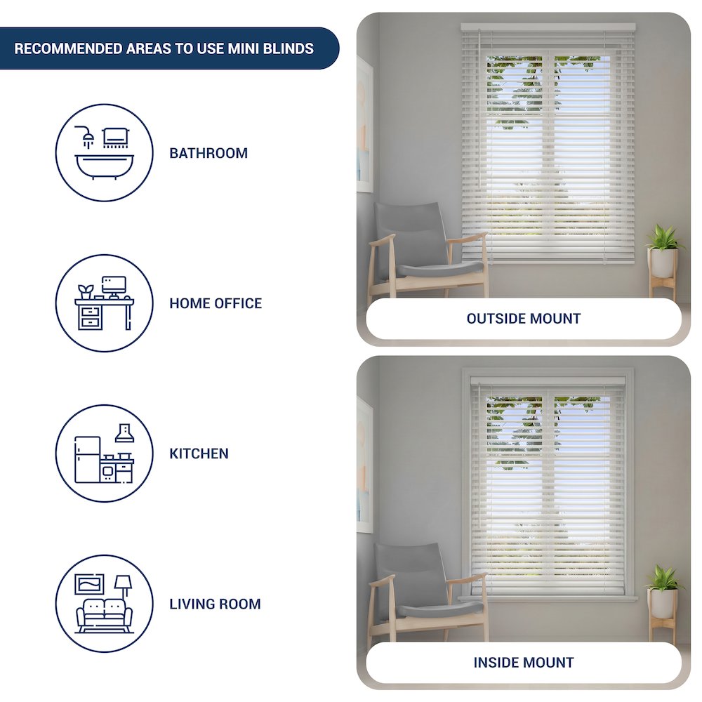 Cordless Mini Blinds, Light Filtering Vinyl Horizontal Window Blinds, 35”Wx48”H. Picture 6