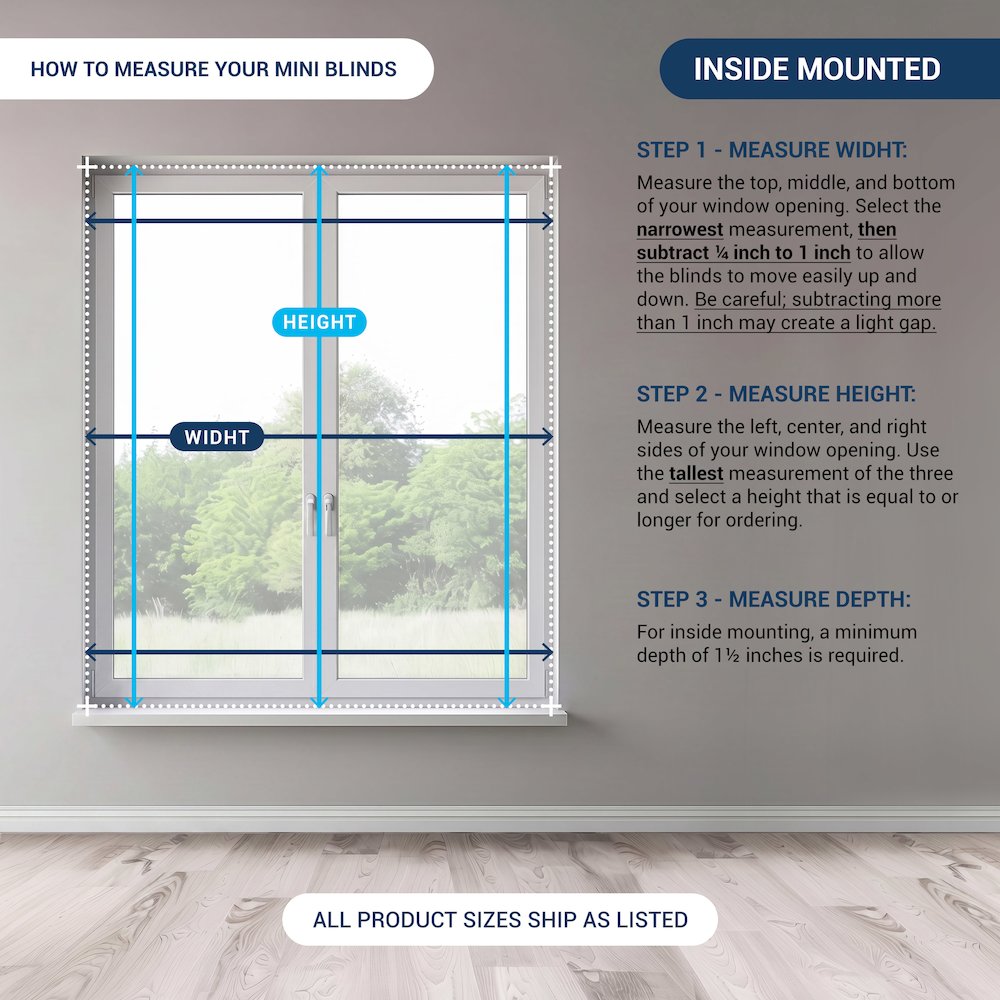Cordless Mini Blinds, Light Filtering Vinyl Horizontal Window Blinds, 36”Wx48”H. Picture 10