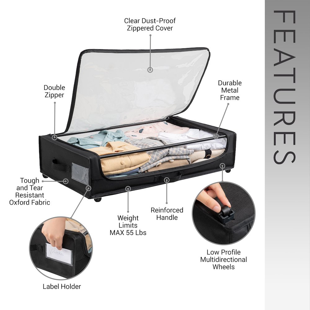 Set of 2 Under-Bed Rolling Storage Container with Transparent Cover. Picture 11