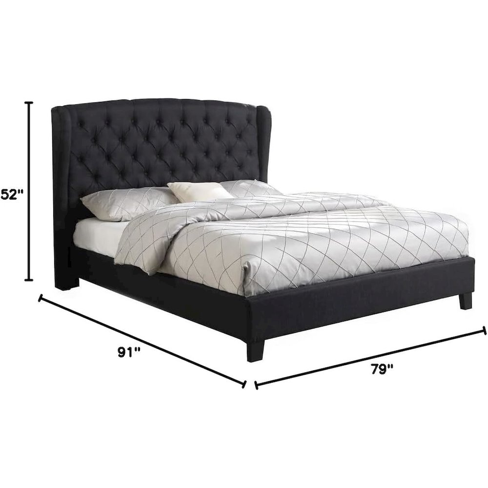 Frances Solid Wood/Fabric Upholstry Cal King Platform Bed - Black. Picture 4