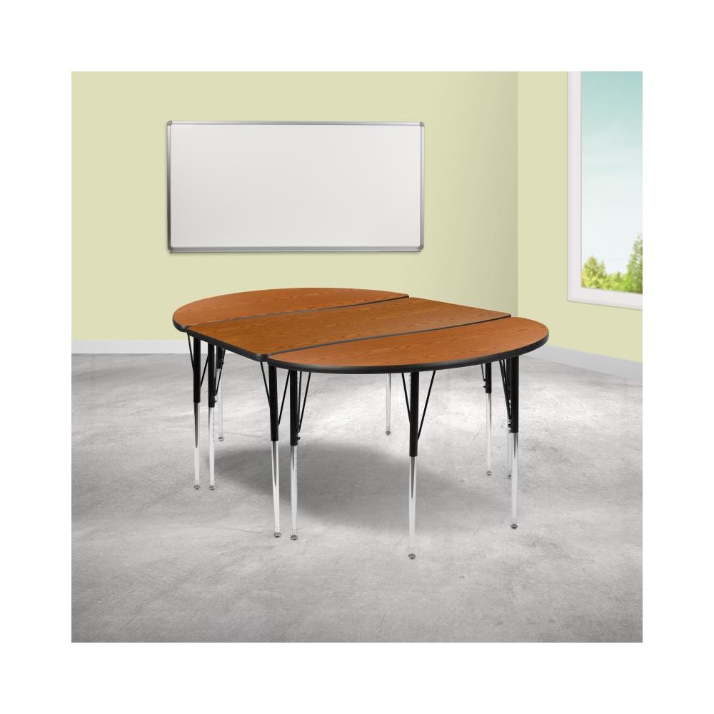3 Piece 76" Oval Wave Flexible Oak Thermal Laminate Activity Table Set - Standard Height Adjustable Legs. Picture 2