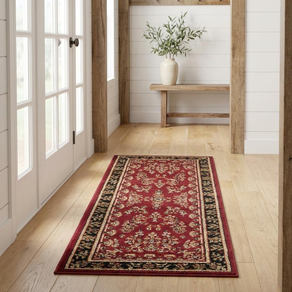 Red and Black Area Rug with Power Loomed Polypropylene Material, Jute Backing. Picture 2
