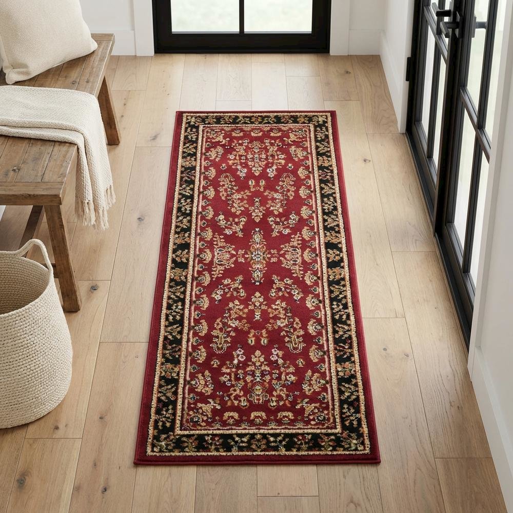 Red and Black Area Rug with Power Loomed Polypropylene Material, Jute Backing. Picture 3