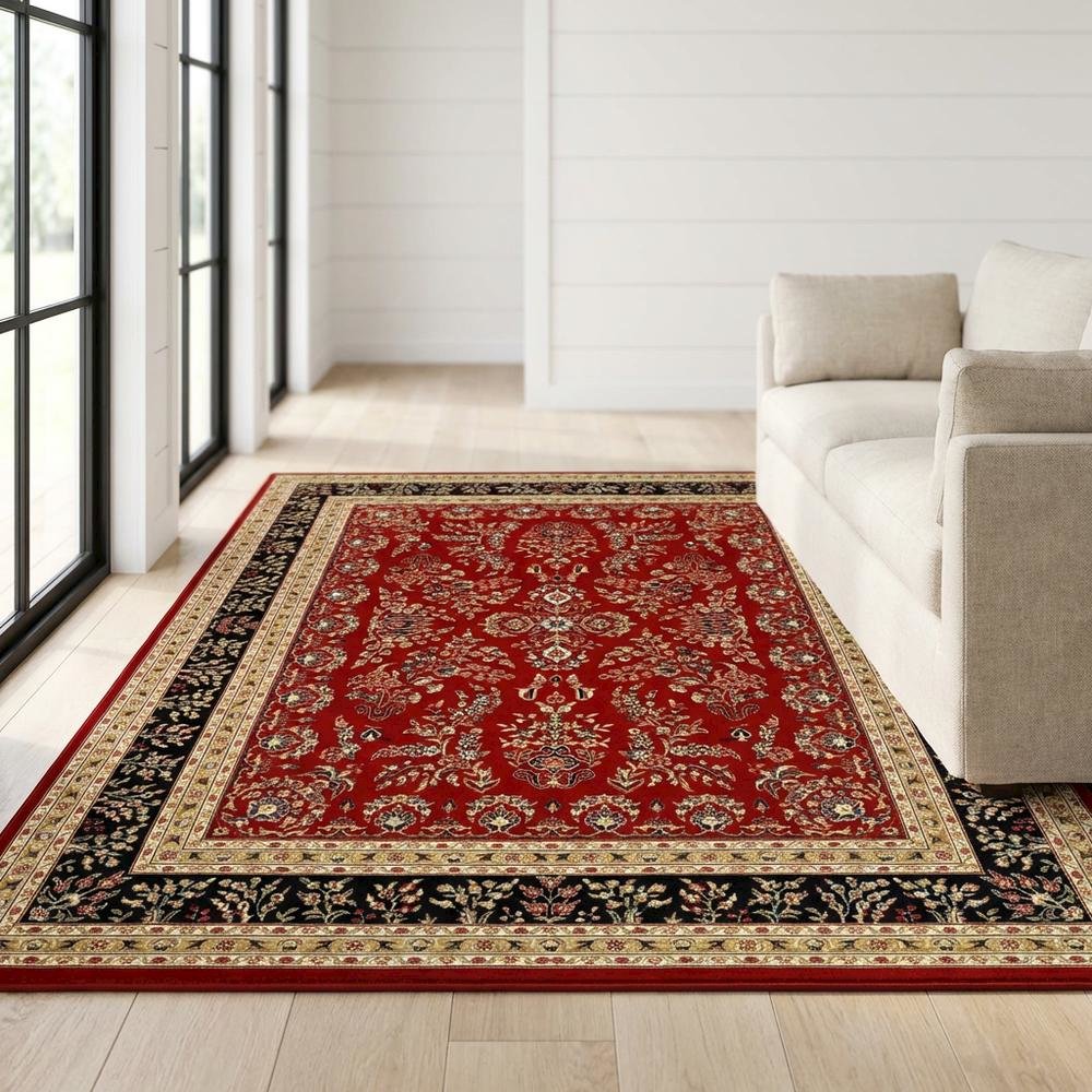 Red/Black Area Rug with Power Loomed Polypropylene Pile and Jute Backing. Picture 2