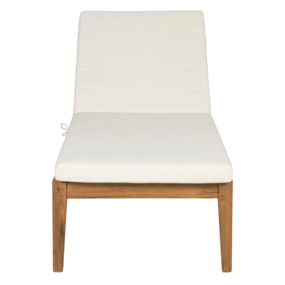 Elegant Outdoor Sun Lounger With Acacia Wood Finish, Brass Accents, And Cushion. Picture 4