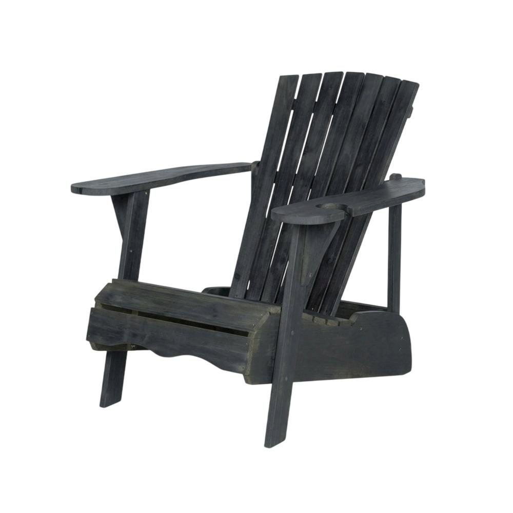 Dark Slate Grey Acacia Wood Adirondack Chair With Silver Metal Accents. Picture 1
