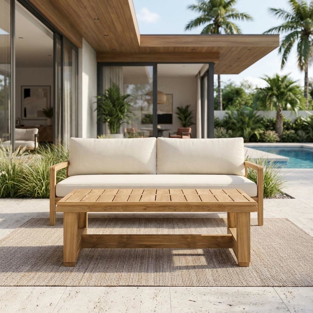 Teak Coffee Table For Outdoor Lounge Spaces With Durable Wood Finish. Picture 3