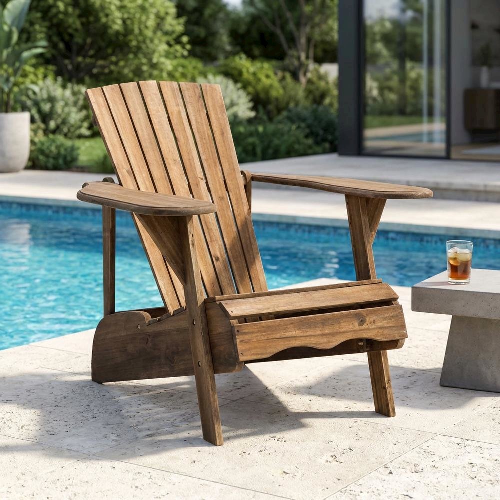 Rustic Brown Acacia Adirondack Chair With Galvanized Steel Hardware. Picture 3