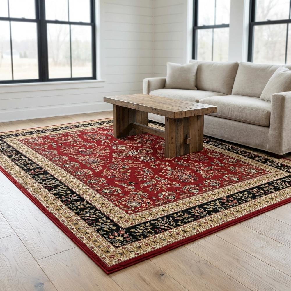 Red and Black Area Rug with Jute Backing and Power Loomed Construction. Picture 2