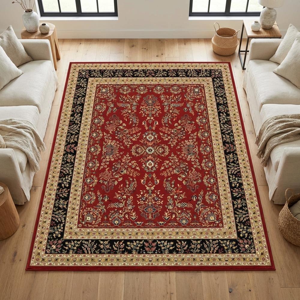 Red and Black Area Rug with Jute Backing and Power Loomed Construction. Picture 3