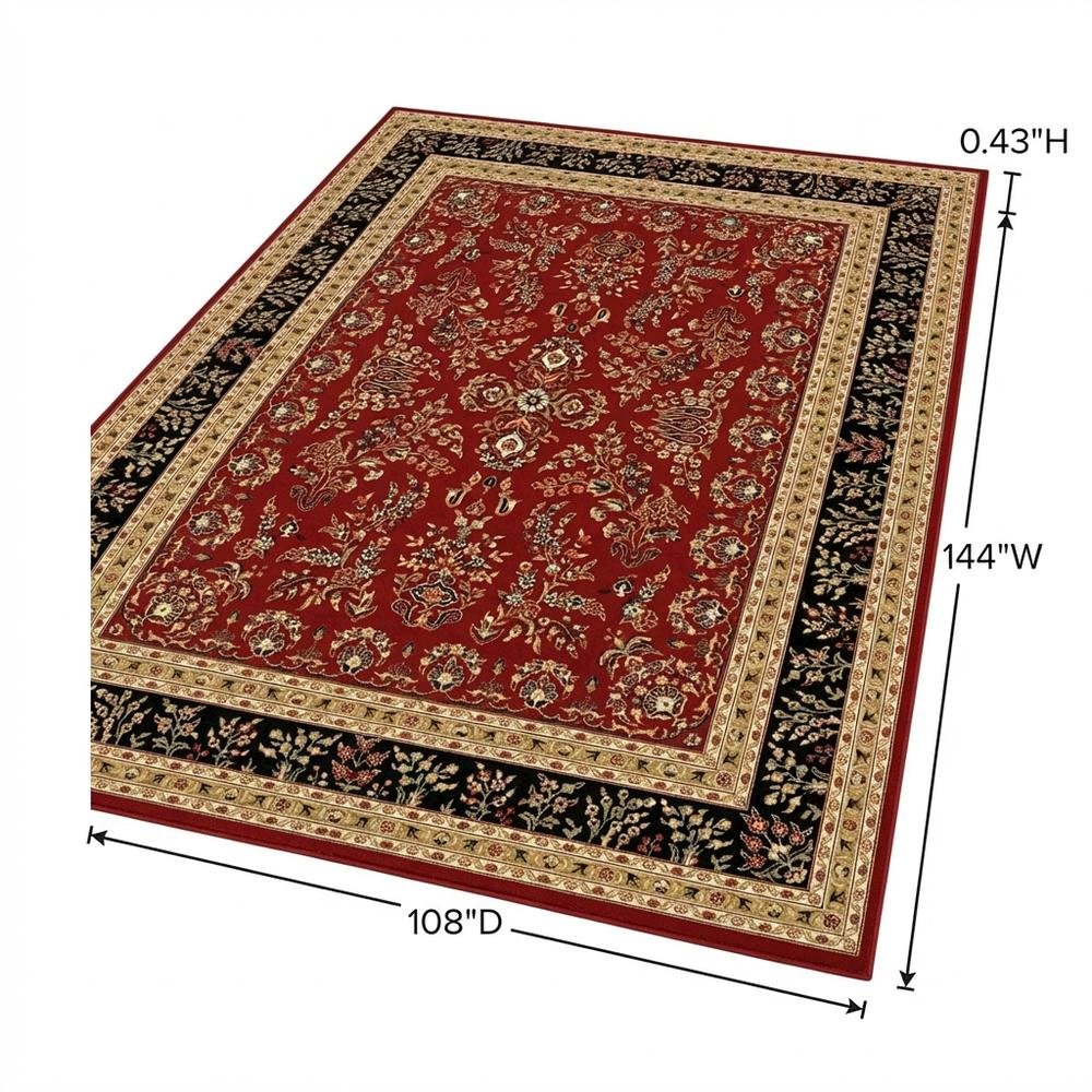 Red and Black Area Rug with Jute Backing and Power Loomed Construction. Picture 7