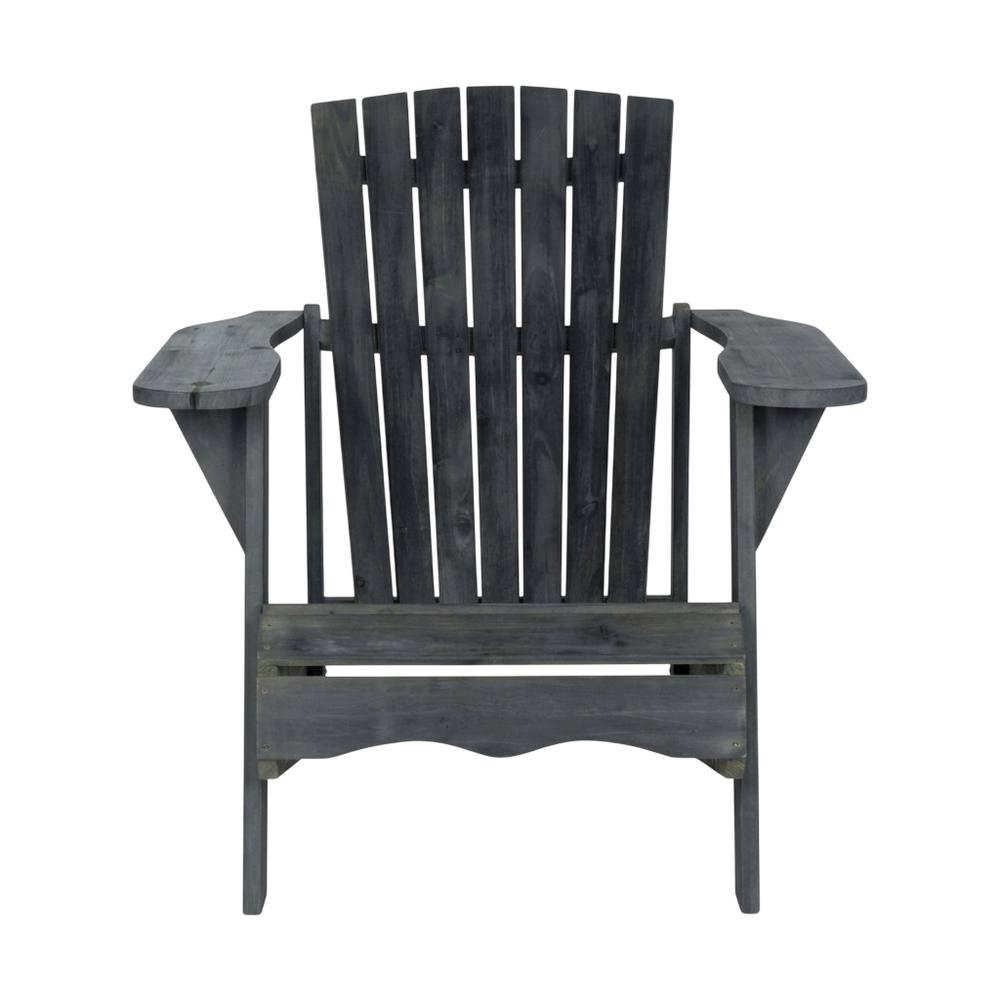 Dark Slate Grey Acacia Wood Adirondack Chair With Silver Metal Accents. Picture 4