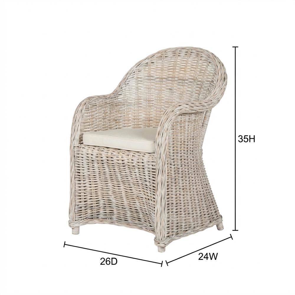 Outdoor Wicker Club Chair with Rattan Frame and White Cotton Cushion. Picture 7