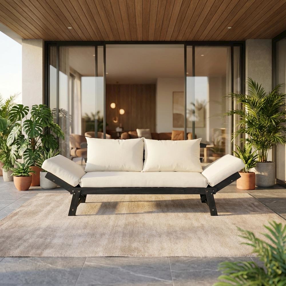 Outdoor Daybed With Dark Slate Grey Acacia Frame And Polyester Upholstery. Picture 2