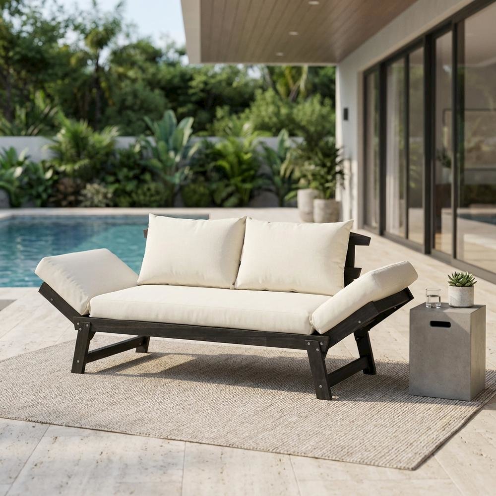 Outdoor Daybed With Dark Slate Grey Acacia Frame And Polyester Upholstery. Picture 3