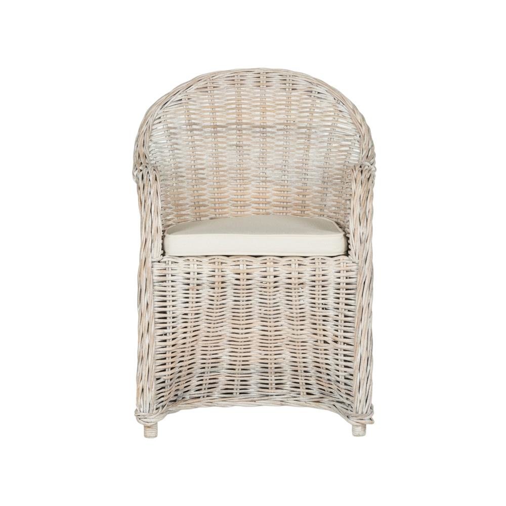 Outdoor Wicker Club Chair with Rattan Frame and White Cotton Cushion. Picture 4