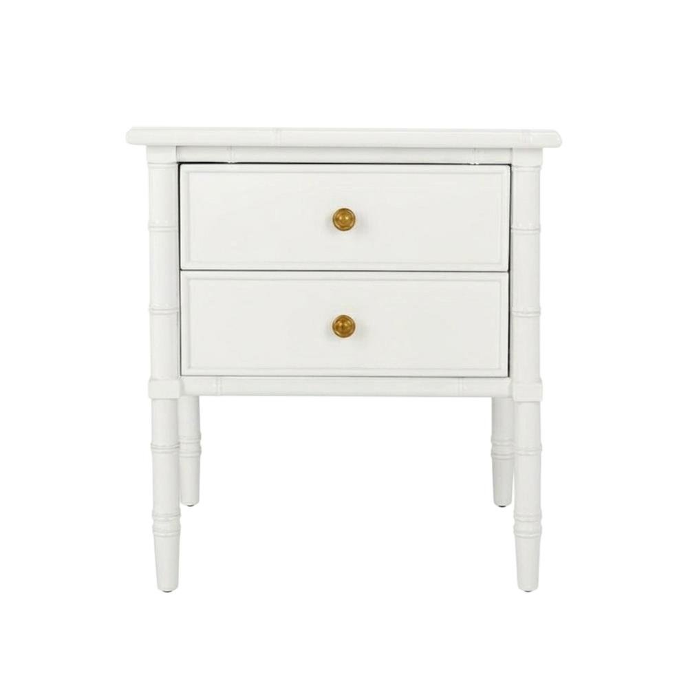 Wooden nightstand with 2 drawers and cast iron accents for bedroom storage. Picture 4