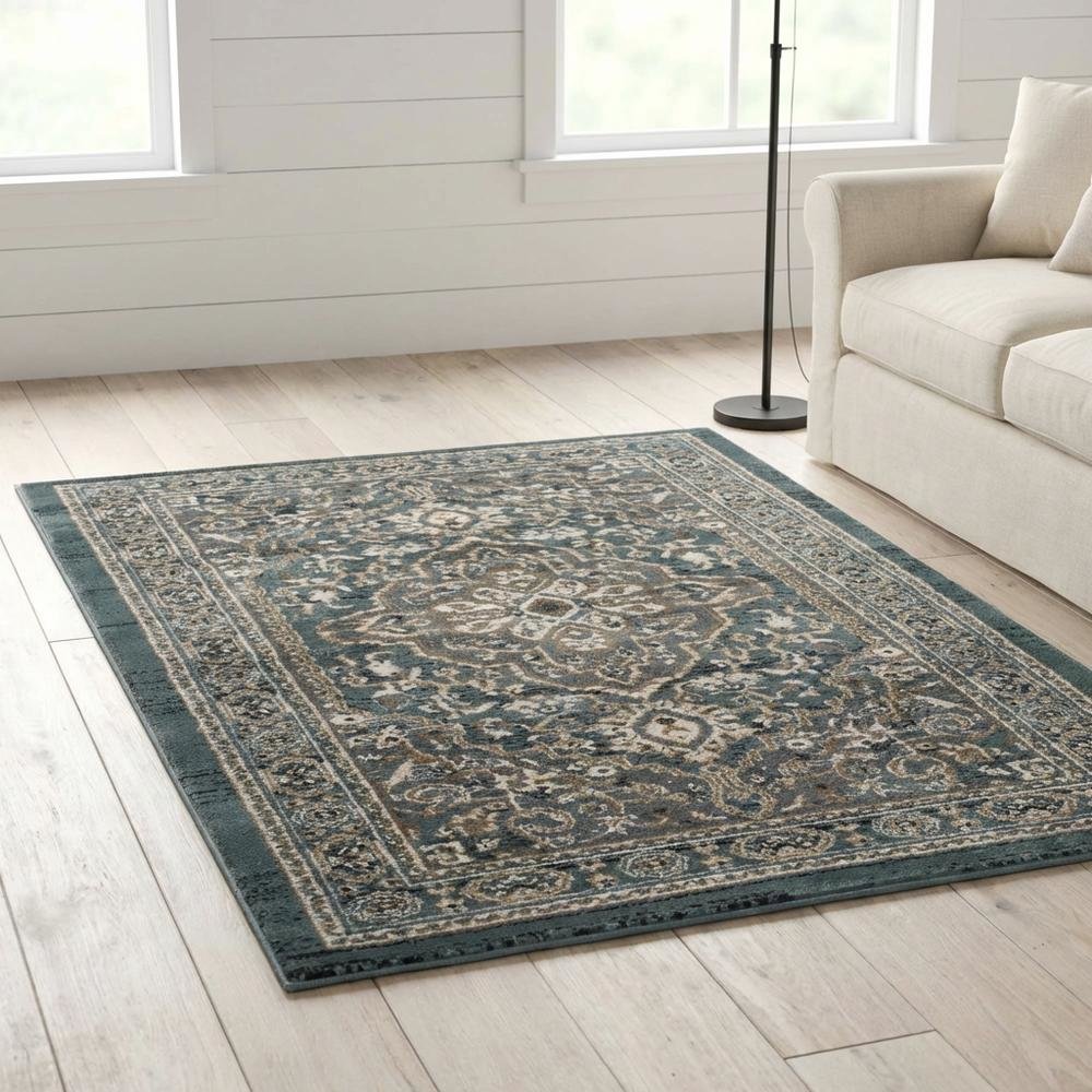 Teal / Grey Area Rug, Power Loomed, Jute Backing, Rectangle Style. Picture 2