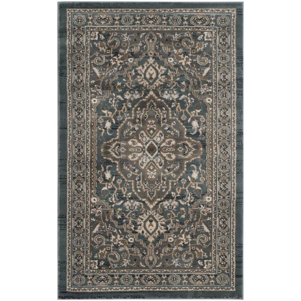 Teal / Grey Area Rug, Power Loomed, Jute Backing, Rectangle Style. Picture 4