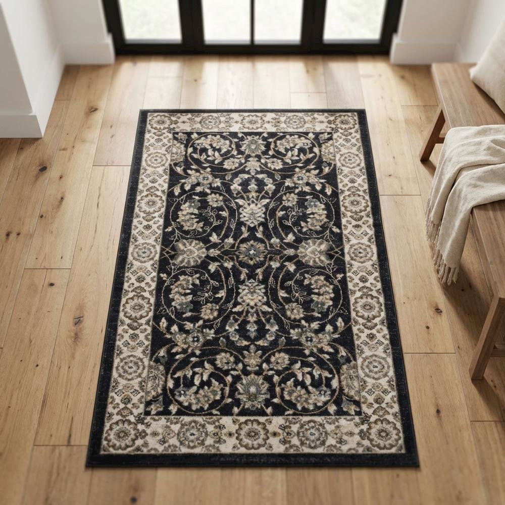 Anthracite and Cream Area Rug with Power Loomed Polypropylene Pile, Jute Backing. Picture 3