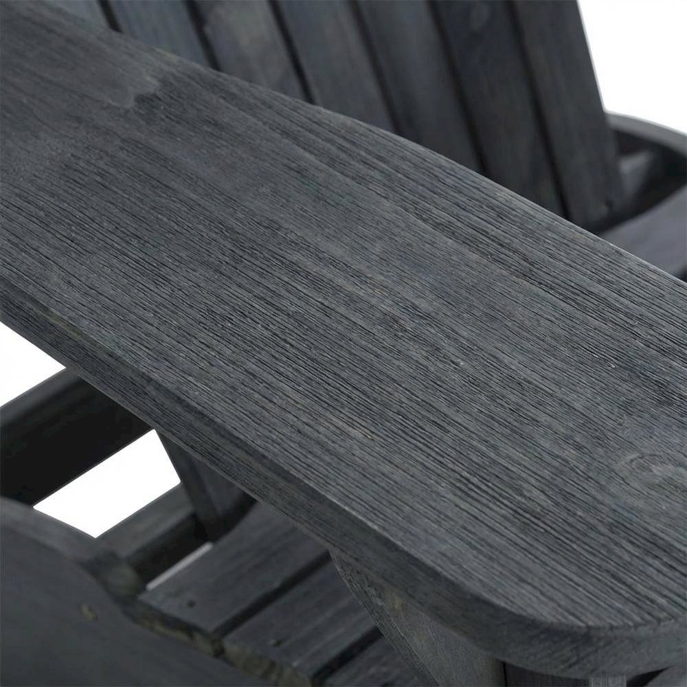 Dark Slate Grey Acacia Wood Adirondack Chair With Silver Metal Accents. Picture 5