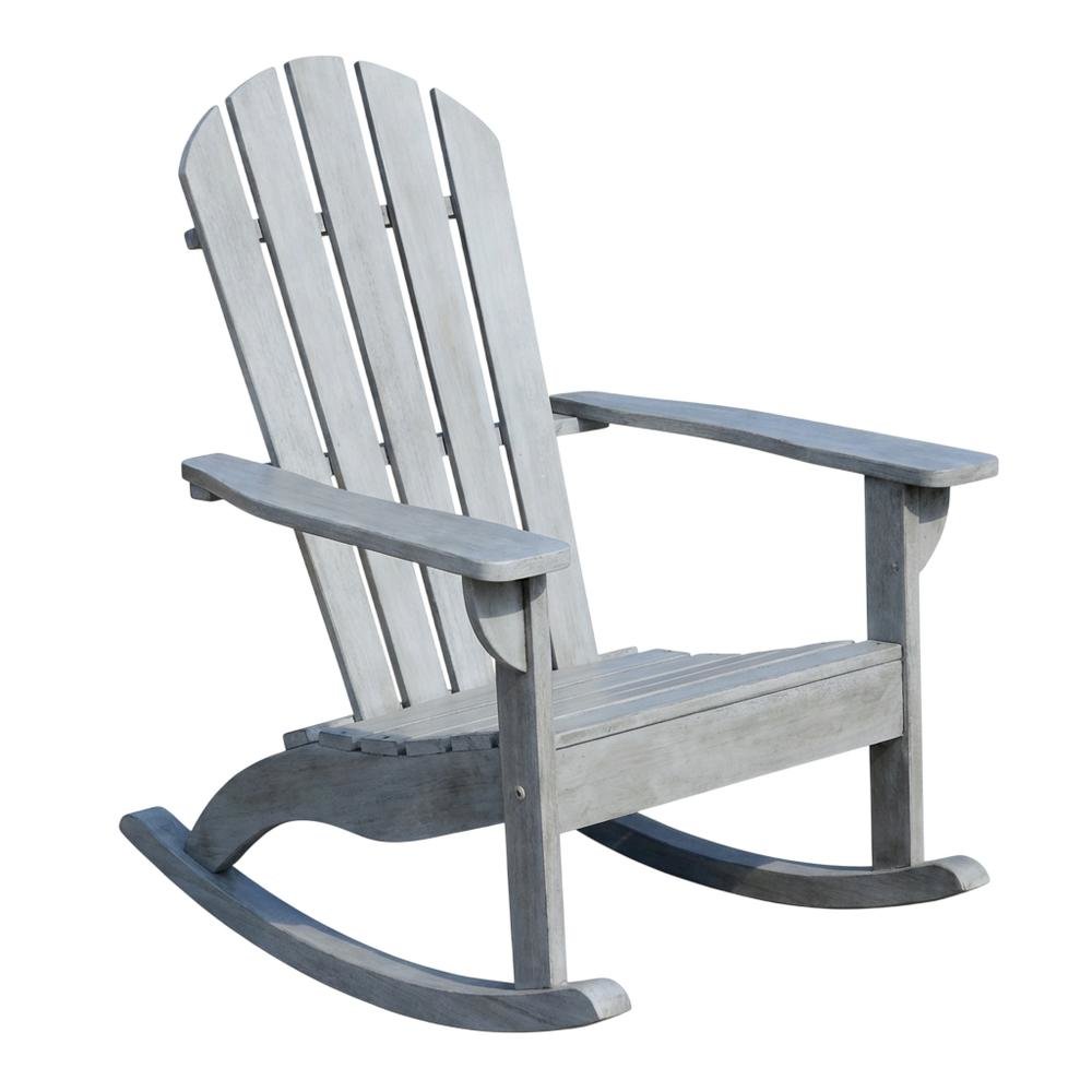 Grey Wash Eucalyptus Wood Rocking Chair With Galvanized Steel Frame. Picture 1