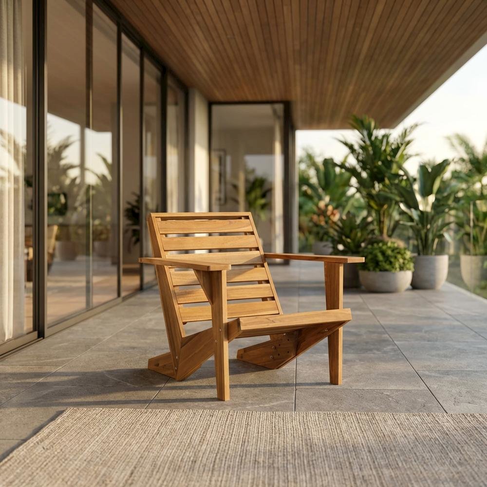Wooden Acacia Adirondack Chair With Oil Finish And Comfortable Seat. Picture 2
