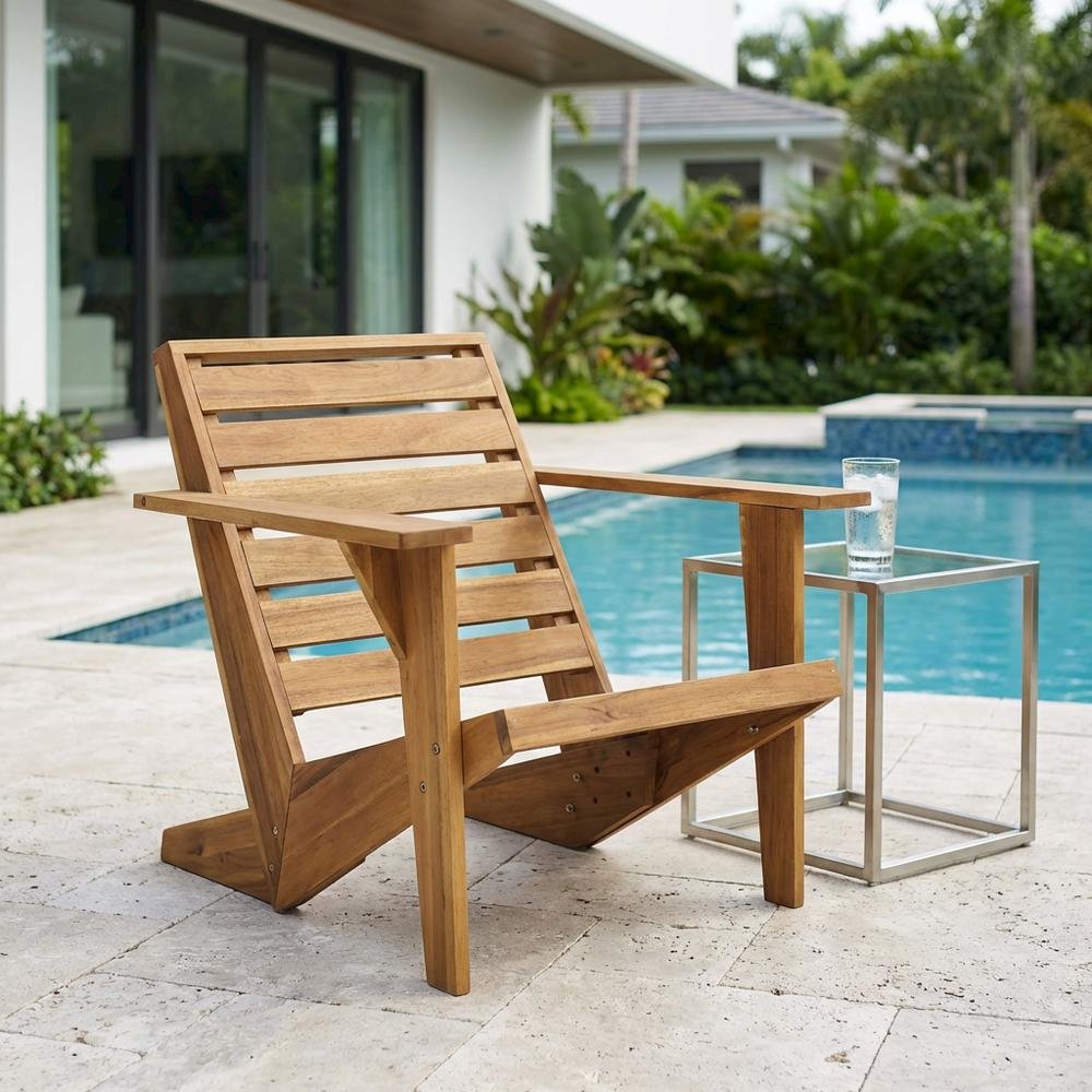 Wooden Acacia Adirondack Chair With Oil Finish And Comfortable Seat. Picture 3