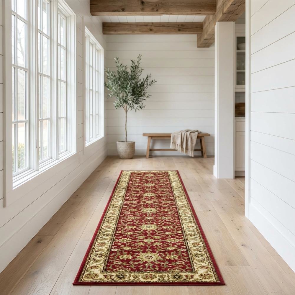 Red and Ivory Area Rug with Power Loomed Jute Backing and Polypropylene Pile. Picture 2
