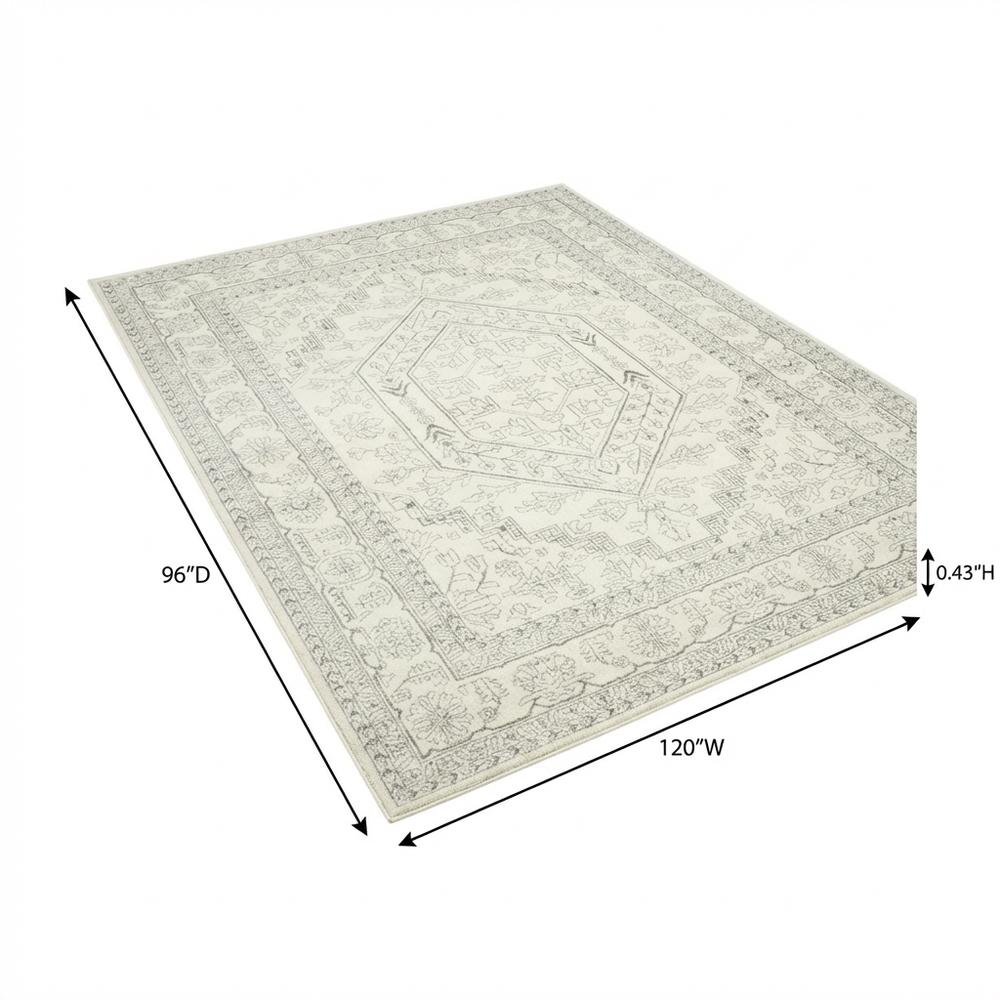 Ivory and Silver Area Rug with Power Loomed Polypropylene Pile, Large Rectangle. Picture 7