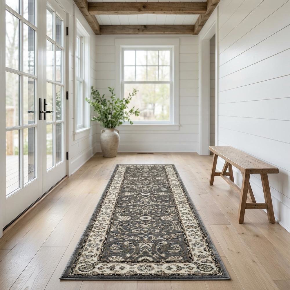 Grey / Cream Area Rug with Power Loomed Jute Backing, 2'-3" x 8' style. Picture 2