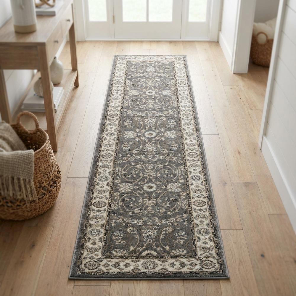 Grey / Cream Area Rug with Power Loomed Jute Backing, 2'-3" x 8' style. Picture 3