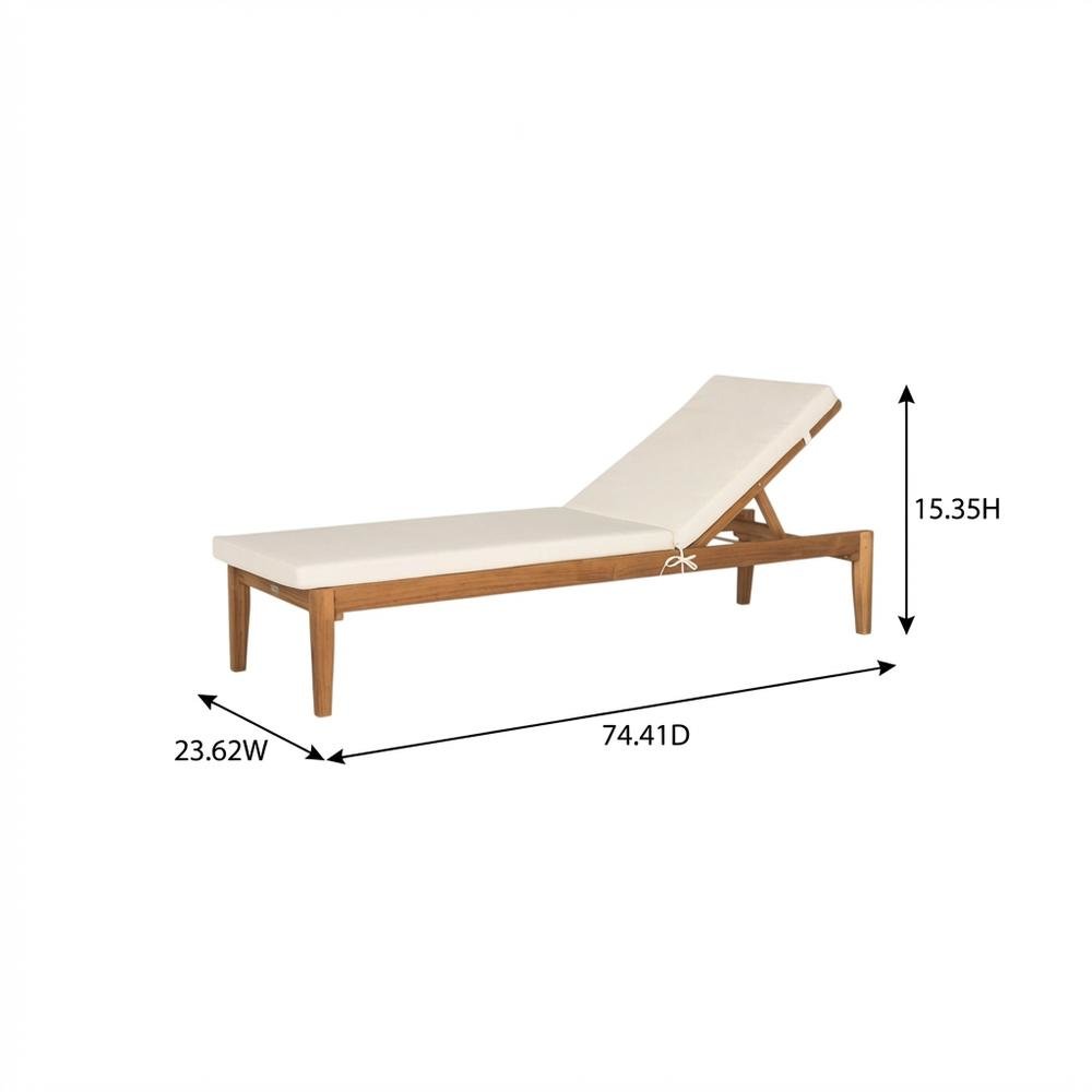Elegant Outdoor Sun Lounger With Acacia Wood Finish, Brass Accents, And Cushion. Picture 7