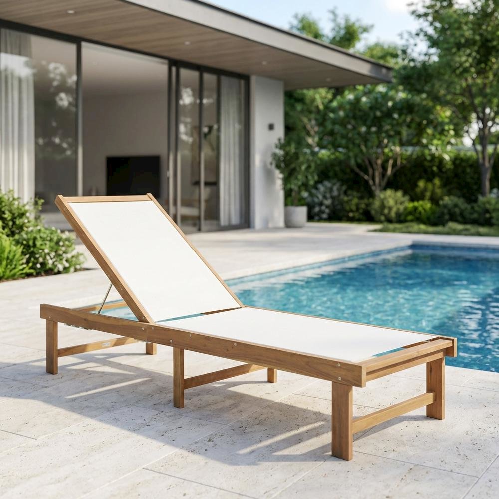 Outdoor Lounge Chair With Textilene Upholstery And Brass Accents. Picture 3