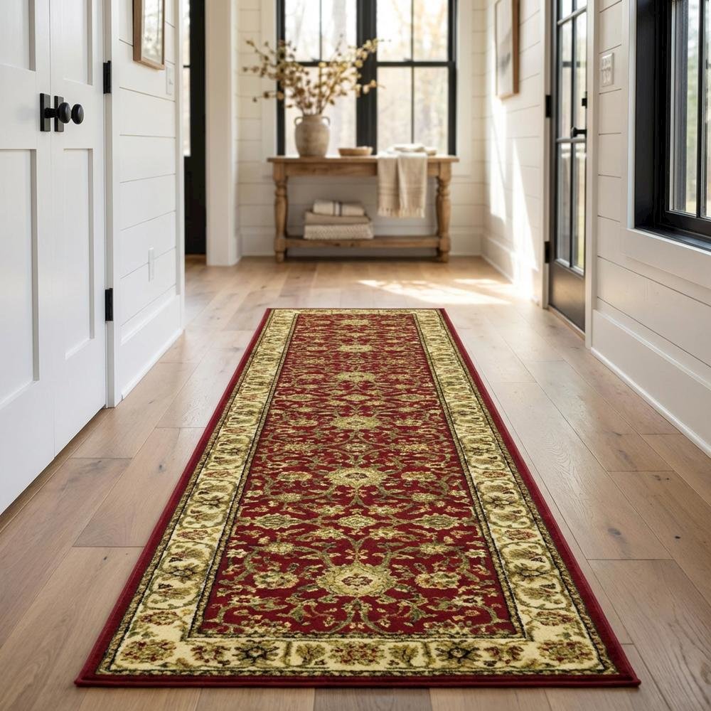Red and Ivory Area Rug with Power Loomed Jute Backing and Polypropylene Pile. Picture 3