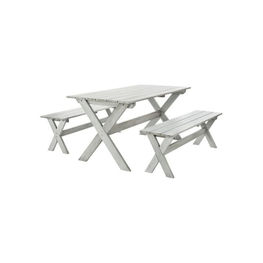 Marina 3 Piece Dining Set With 63-Inch L Table And 2 Backless Benches. Picture 1