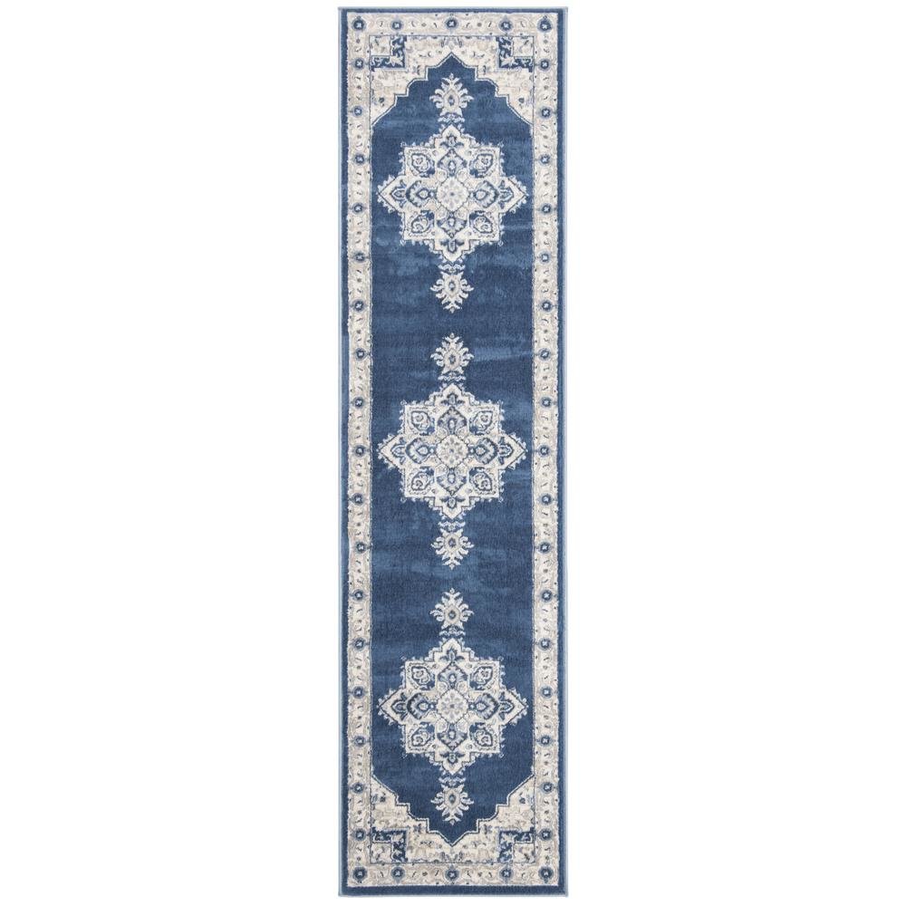 Navy and Creme Area Rug with Power Loomed Backing and Jute Backing, Runner Style. Picture 1