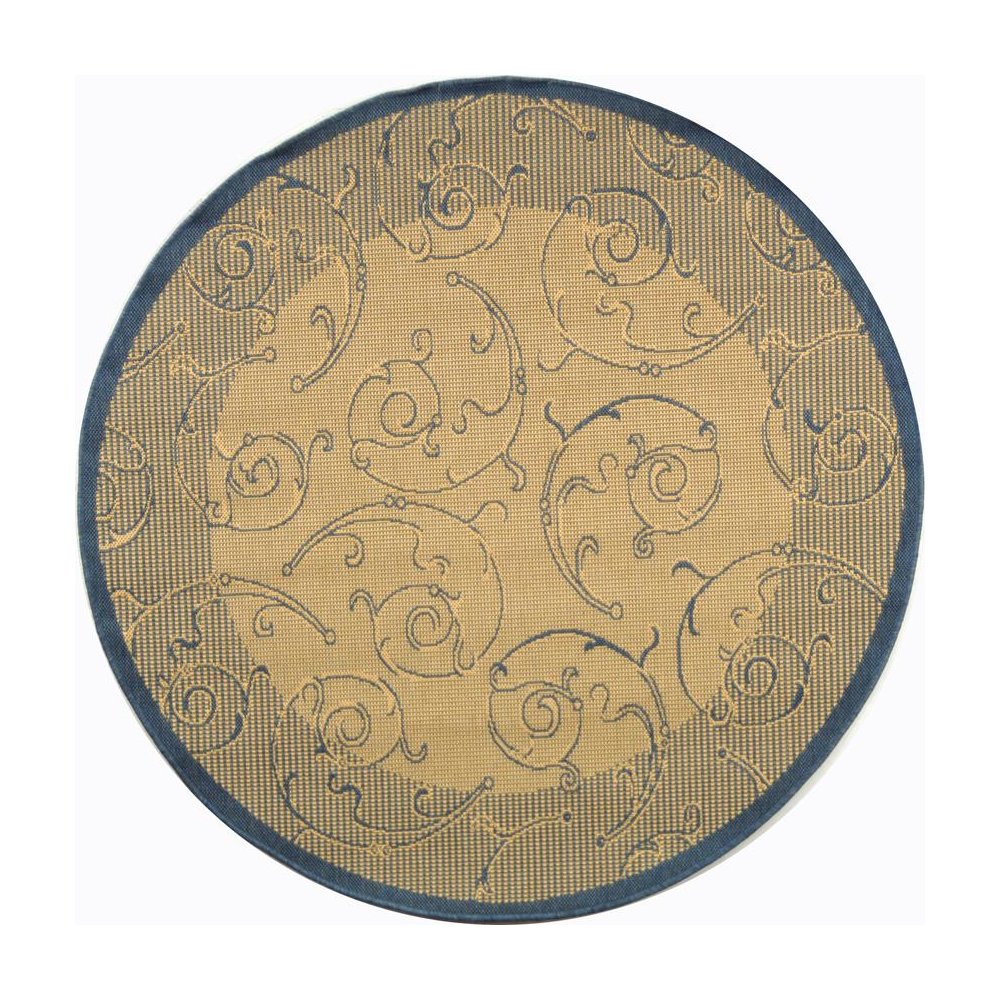 COURTYARD, NATURAL / BLUE, 5'-3" X 5'-3" Round, Area Rug, CY2665-3101-5R. Picture 1