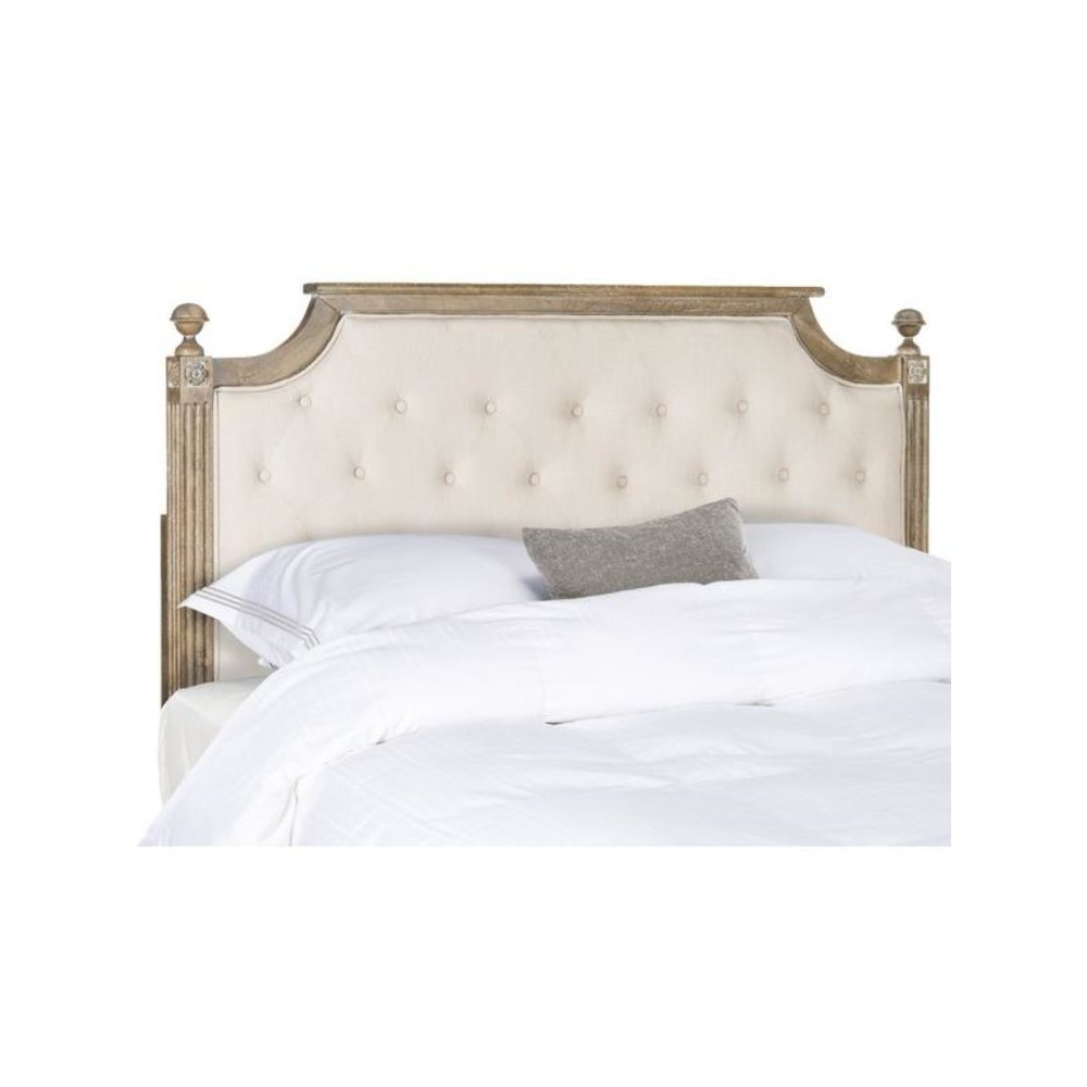 RUSTIC WOOD BEIGE TUFTED LINEN HEADBOARD. Picture 1