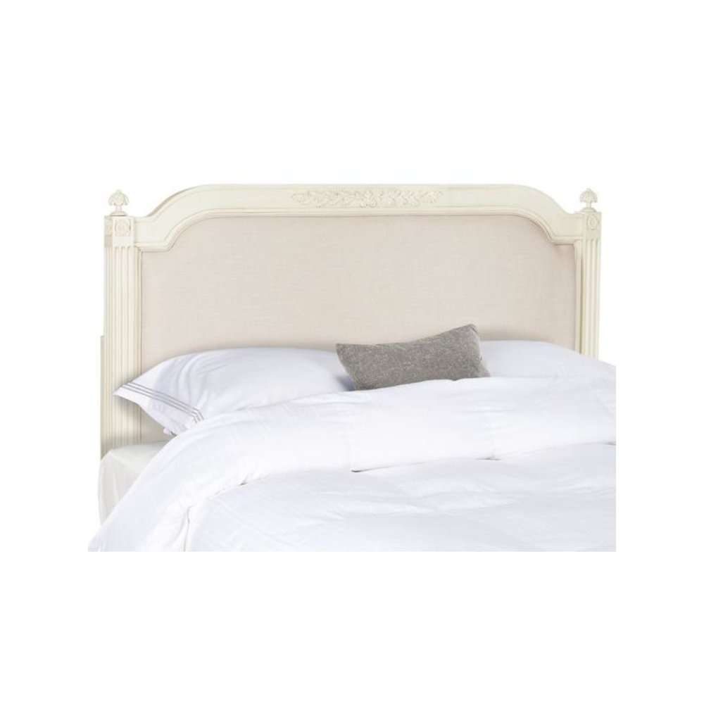 RUSTIC WOOD BEIGE LINEN QUEEN HEADBOARD, FOX6242B-Q. Picture 1