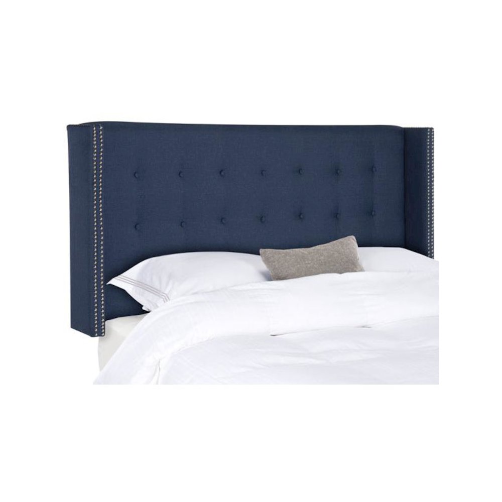 KEEGAN NAVY LINEN TUFTED WINGED  HEADBOARD - SILVER NAIL HEAD, MCR4007E-F. Picture 1
