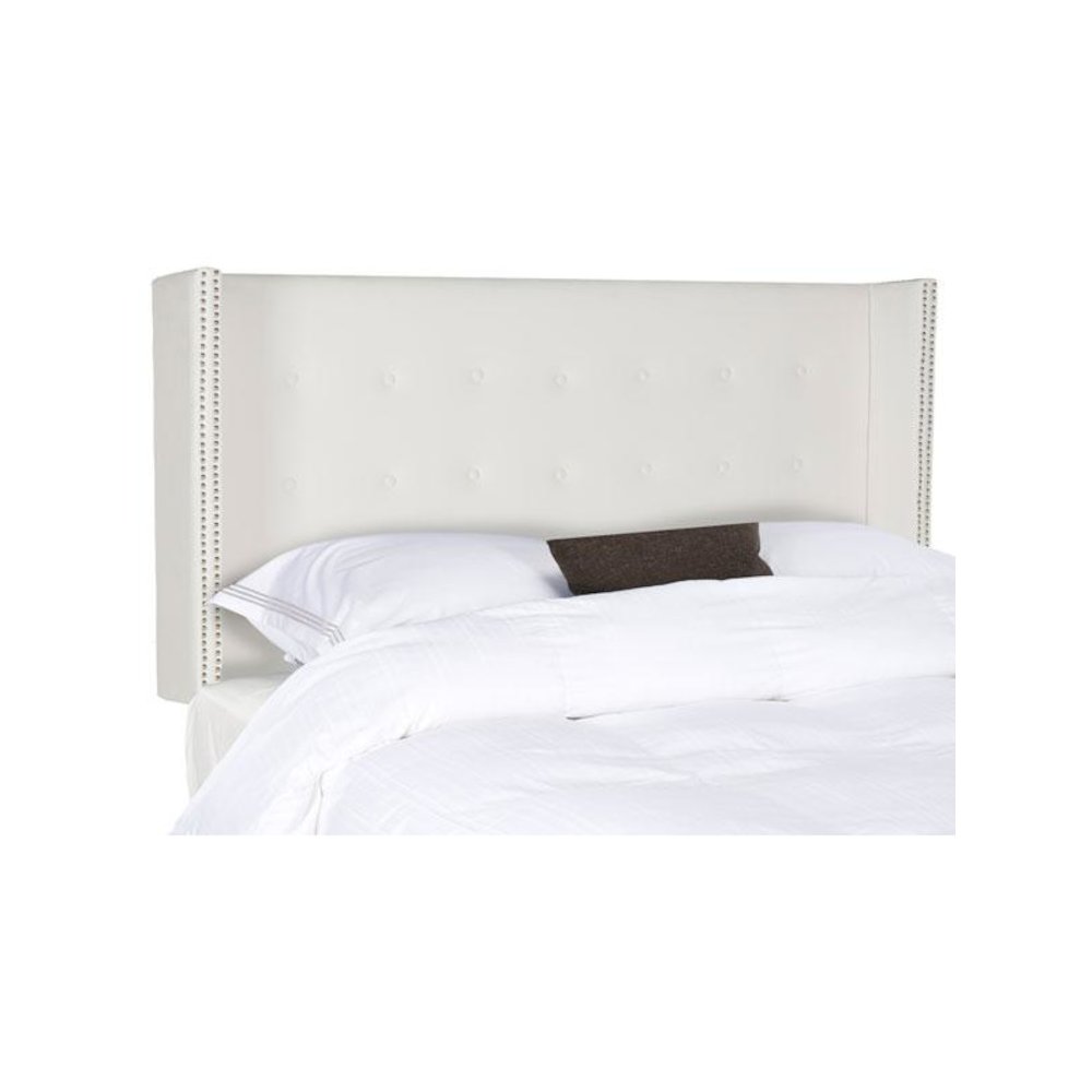 KEEGAN WHITE VELVET TUFTED  WINGED HEADBOARD - SILVER NAIL HEAD, MCR4007H-F. Picture 1